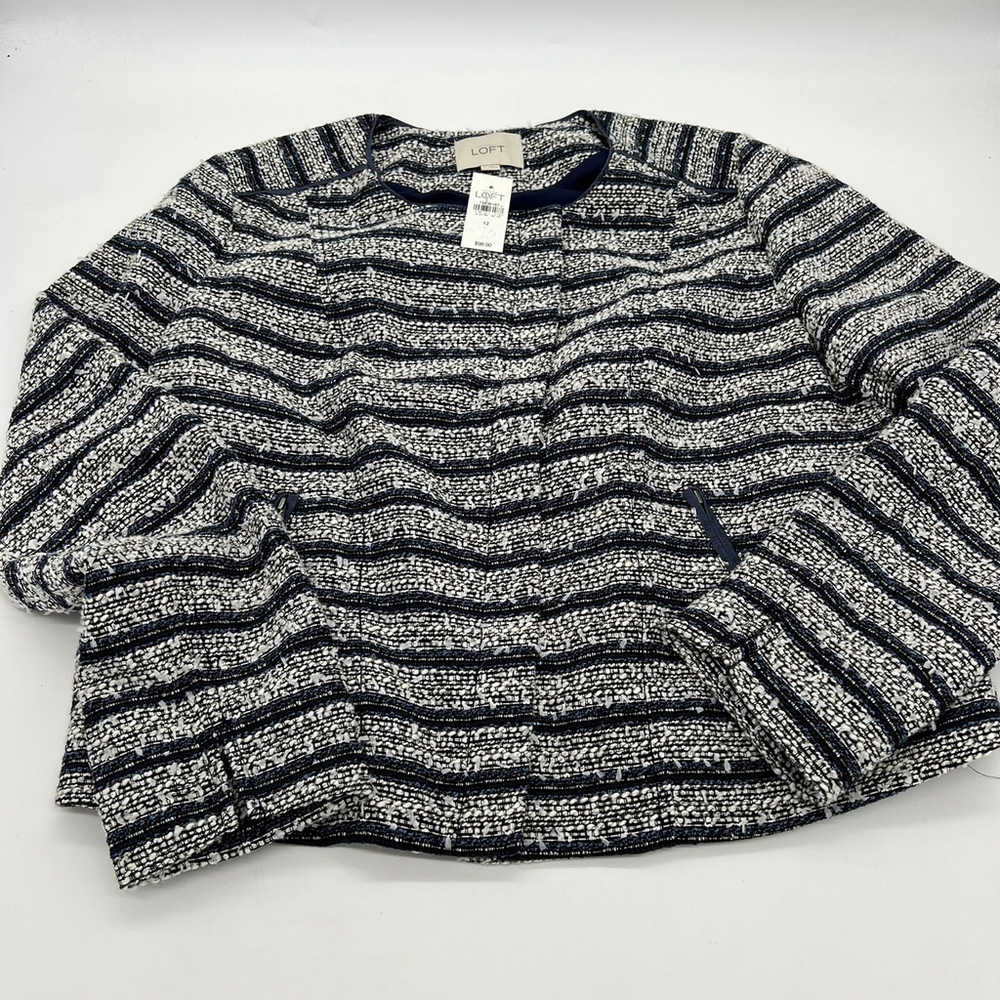 Ann Taylor Loft Blue Tweed Zip Jacket size 12 NWT